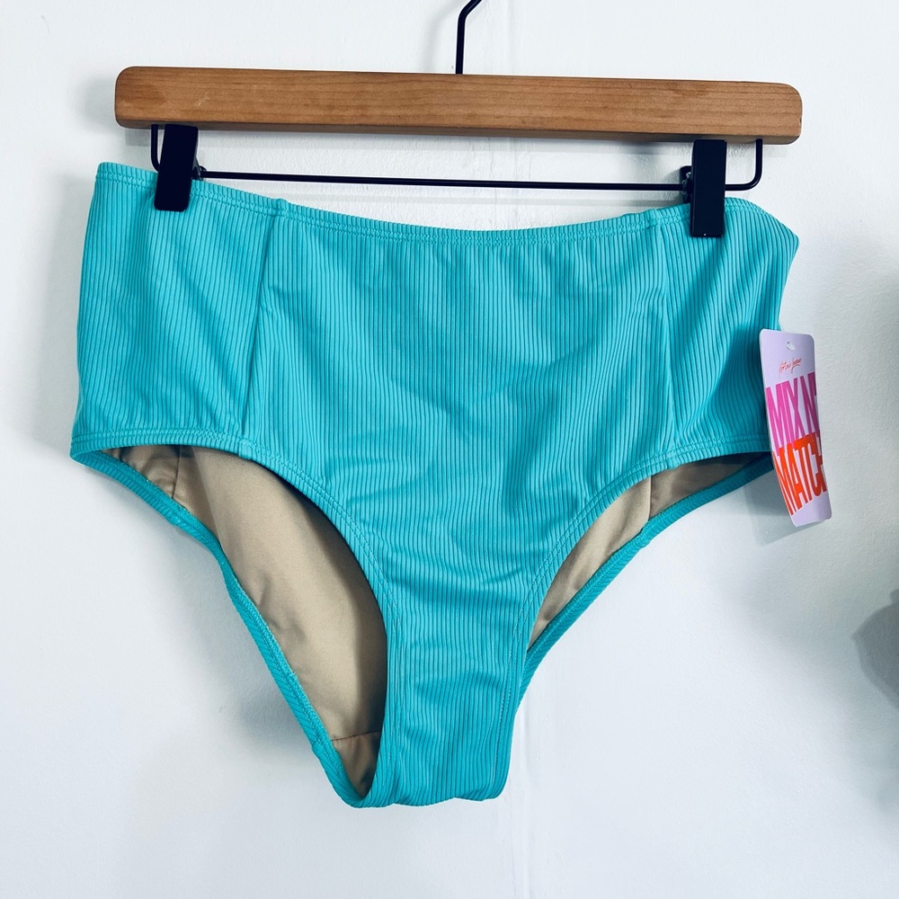 Kortni Jeane mid rise ribbed turquoise swim bottom